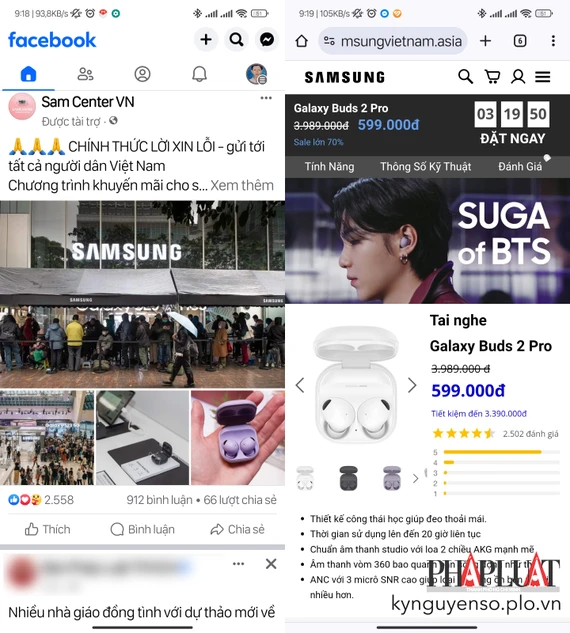 Fanpage Facebook giả mạo thương hiệu Samsung để bán hàng giả. Ảnh: TIỂU MINH Fanpage Facebook giả mạo thương hiệu để bán hàng giả. Ảnh: TIỂU MINH