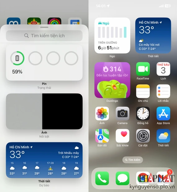 Widget trên iOS 17 có tính tương tác cao hơn. Ảnh: TIỂU MINH Widget trên iOS 17 có tính tương tác cao hơn. Ảnh: TIỂU MINH