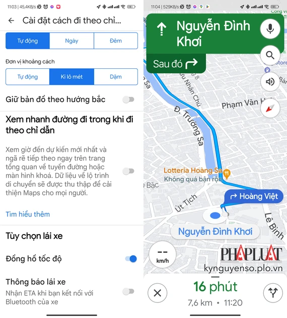 Google Maps sẽ hiển thị tốc độ lái xe của bạn trên đường. Ảnh: MINH HOÀNG Google Maps sẽ hiển thị tốc độ lái xe của bạn trên đường. Ảnh: MINH HOÀNG