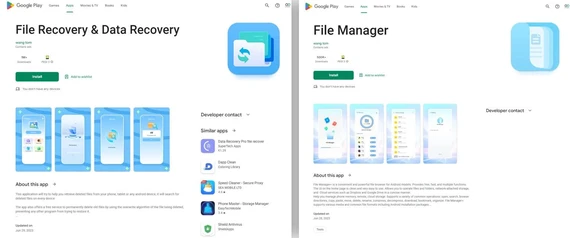 Trình quản lý tập tin trên Google Play có chứa phần mềm gián điệp Trung Quốc. Ảnh: Kaspersky Trình quản lý tập tin trên Google Play có chứa phần mềm gián điệp Trung Quốc. Ảnh: Kaspersky