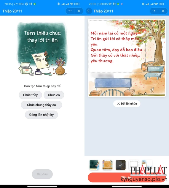 Tạo thiệp 20-11 bằng Zalo để gửi tặng thầy cô. Ảnh: MINH HOÀNG Tạo thiệp 20-11 bằng Zalo để gửi tặng thầy cô. Ảnh: MINH HOÀNG
