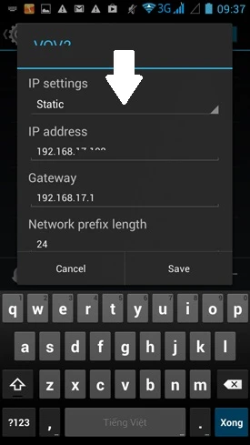 Đổi DNS cho Android: Sẽ có thêm mục nhỏ “IP settings”, hãy chọn Static trong danh sách xổ ra. A4,5-Doi-DNS-cho-Android-Wi-Fi-Android.jpg