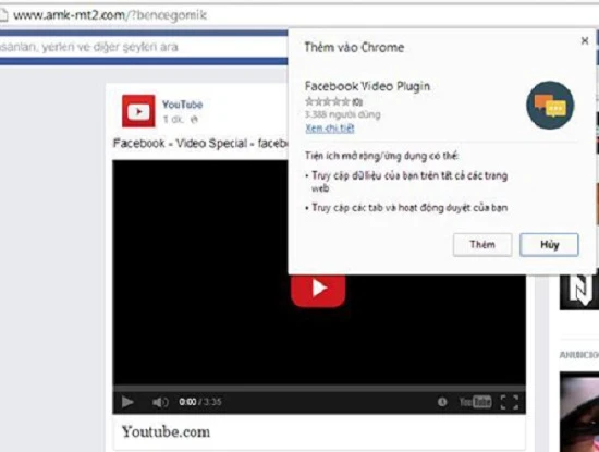 Giao diện giả mạo ngày 17/8 của virus Fun metin với pluginFacebook Video Plugin virus Fun metin