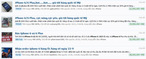 Thông tin nhận đặt mua trước iPhone 6 trên một trang rao vặt online với nhiều mức giá khác nhau. Fullscreen-capture-9132014-113-5803-6787