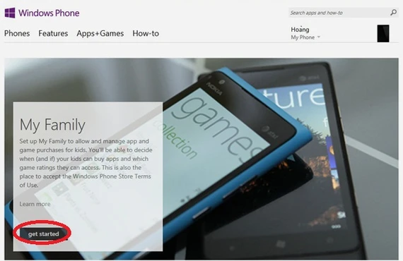 Quản lý con cái tải ứng dụng bằng tài khoản Microsoft: Nhấn nút “get started” sau khi đã đọc qua giới thiệu về cơ chế gia đình My Family. ảnh 3 A3-Windows-Phone-Quan-ly-con-cai-tai-ung-dung-bang-tai-khoan-Microsoft.jpg