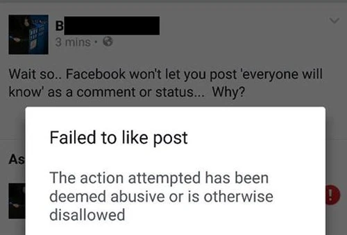 Người dùng không thể đăng nội dung có từ khóa "everyone will know". ảnh 1 nguoi-dung-ca-than-vi-facebook-chan-nham-tu-khoa