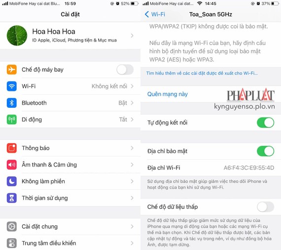 Cách tắt Private WiFi Address