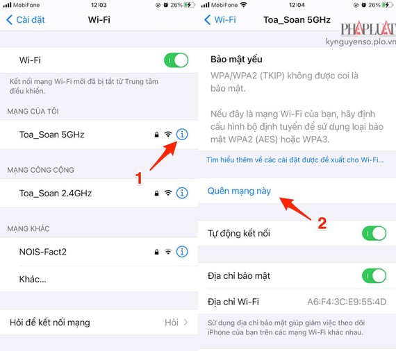 Cách quên mạng trên iPhone