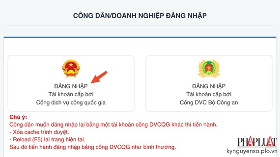 Đăng nhập bằng tài khoản cổng dịch vụ công quốc gia. Ảnh: MINH HOÀNG