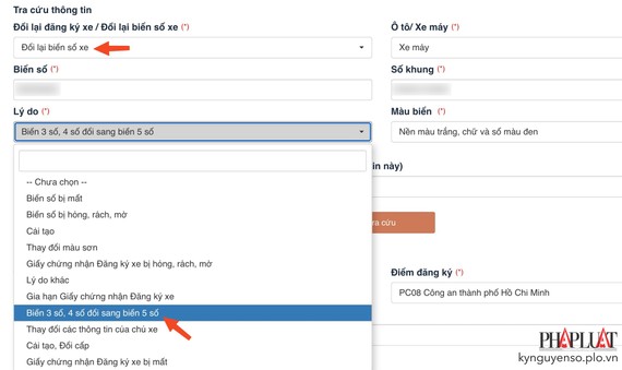 Chọn lý do đổi biển 3 số, 4 số sang biển 5 số. Ảnh: MINH HOÀNG