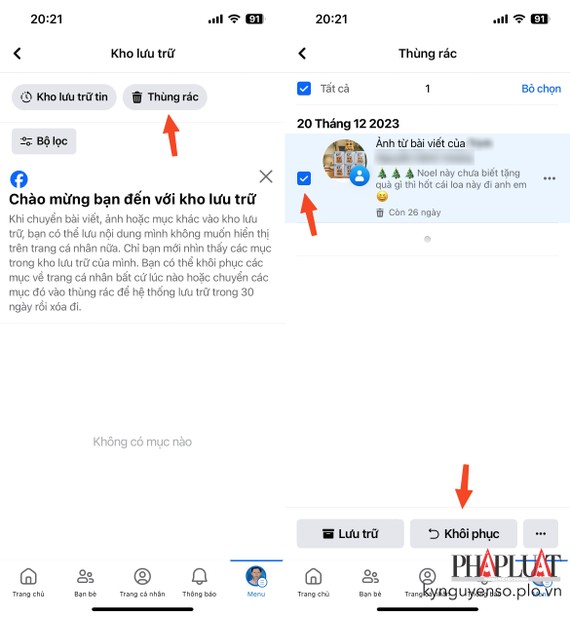 Cách khôi phục bài viết đã xóa trên Facebook bằng điện thoại. Ảnh: MINH HOÀNG