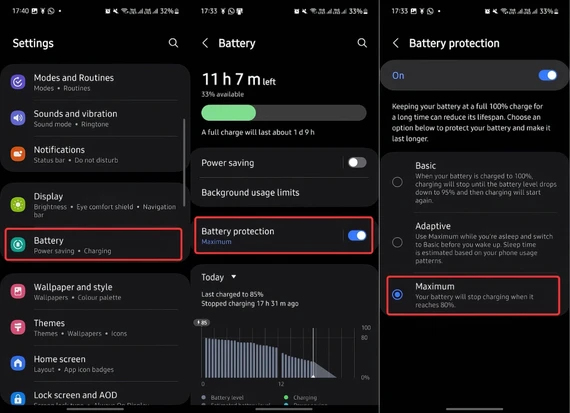 Bật tính năng Maximum để bảo vệ pin tối đa trên One UI 6.1.