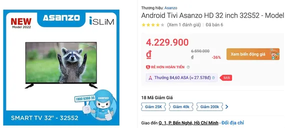 Tivi Asanzo 32S52 có giá dao động trên dưới 4 triệu đồng tùy thời điểm. Ảnh: TIỂU MINH