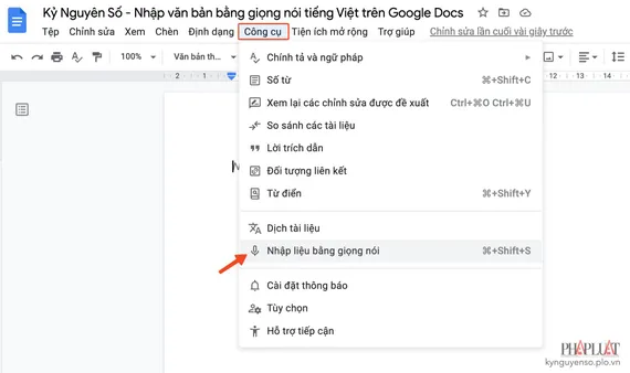 nhap-van-ban-bang-giong-noi-tieng-viet-tren-google-docs Bật tính năng nhập văn bản bằng giọng nói trên Google Docs. Ảnh: MINH HOÀNG