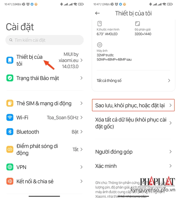 Mở tính năng sao lưu và khôi phục dữ liệu tin nhắn trên điện thoại Android. Ảnh: TIỂU MINH Mở tính năng sao lưu và khôi phục dữ liệu tin nhắn trên điện thoại Android. Ảnh: TIỂU MINH