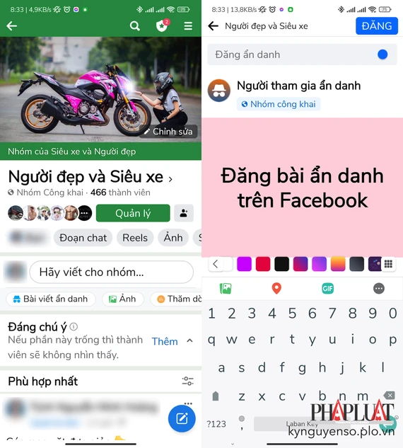 Đăng bài ẩn danh trên Facebook bằng điện thoại. Ảnh: MINH HOÀNG Đăng bài ẩn danh trên Facebook bằng điện thoại. Ảnh: MINH HOÀNG