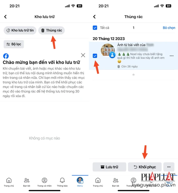 Cách khôi phục bài viết đã xóa trên Facebook bằng điện thoại. Ảnh: MINH HOÀNG Cách khôi phục bài viết đã xóa trên Facebook bằng điện thoại. Ảnh: MINH HOÀNG