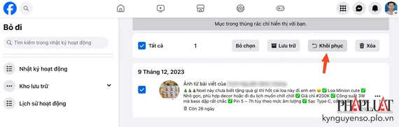 Cách khôi phục bài viết đã xóa trên Facebook bằng máy tính. Ảnh: MINH HOÀNG Cách khôi phục bài viết đã xóa trên Facebook bằng máy tính. Ảnh: MINH HOÀNG