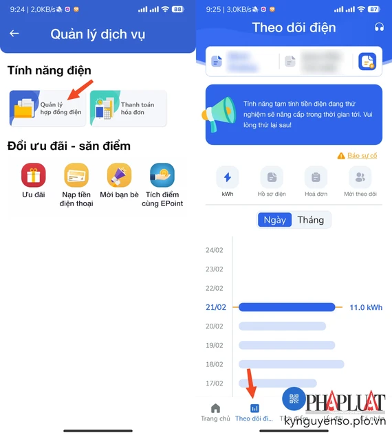 Theo dõi lượng điện năng tiêu thụ bằng ứng dụng EPoint. Ảnh: MINH HOÀNG Theo dõi lượng điện năng tiêu thụ bằng ứng dụng EPoint. Ảnh: MINH HOÀNG