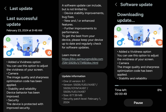 Bản cập nhật One UI 6.1 có dung lượng khoảng 680 MB. Ảnh: Phone Arena Bản cập nhật One UI 6.1 có dung lượng khoảng 480 MB.