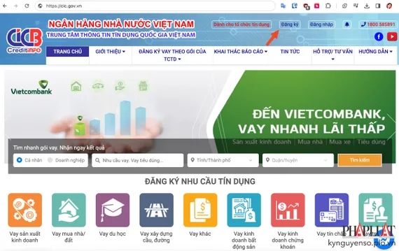 Đăng ký tài khoản trên website của CIC. Ảnh: TIỂU MINH Đăng ký tài khoản trên website của CIC. Ảnh: TIỂU MINH