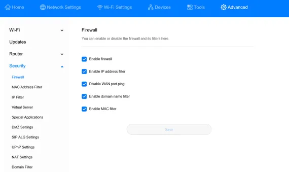 Bật tường lửa trên router WiFi. Ảnh: Huawei Bật tường lửa trên router WiFi. Ảnh: Huawei