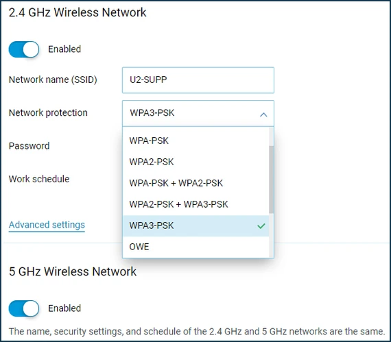 Bật mã hóa WPA2/WPA3 trên router. Ảnh: WiFi Settings Bật mã hóa WPA2/WPA3 trên router. Ảnh: WiFi Settings