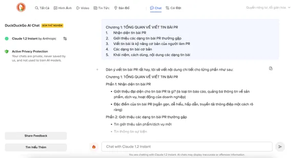 Sử dụng DuckDuckGo AI Chat để hỏi đáp, trò chuyện riêng tư. Ảnh: TIỂU MINH Sử dụng DuckDuckGo AI Chat để hỏi đáp, trò chuyện riêng tư. Ảnh: TIỂU MINH