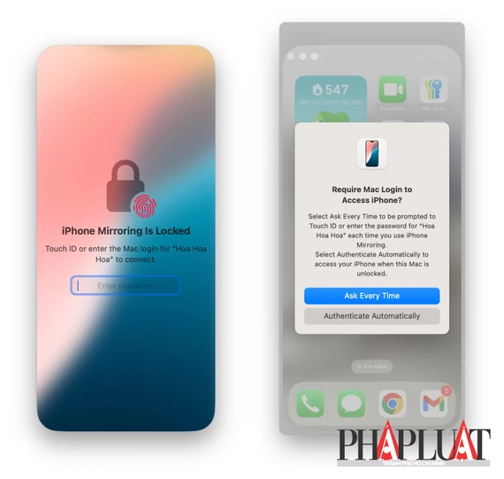 Nhập mật khẩu máy Mac để kết nối với iPhone. Ảnh: MINH HOÀNG Nhập mật khẩu máy Mac để kết nối với iPhone. Ảnh: MINH HOÀNG