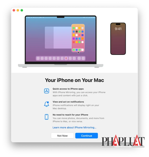 Ứng dụng iPhone mirroring trên máy Mac. Ảnh: MINH HOÀNG Ứng dụng iPhone mirroring trên máy Mac. Ảnh: MINH HOÀNG