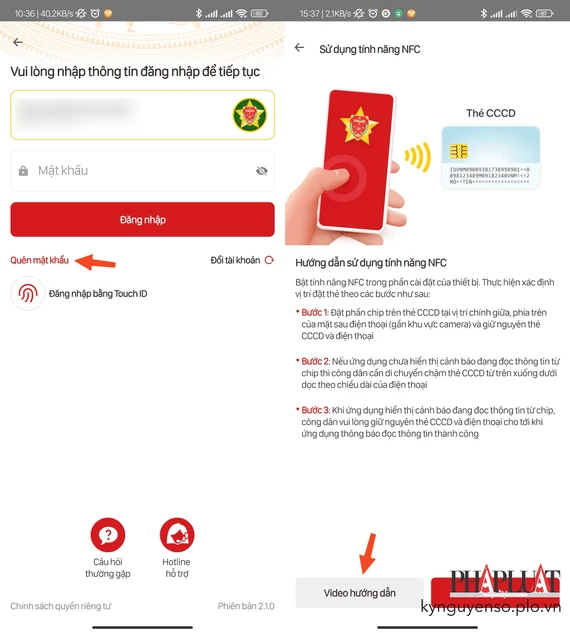 Lấy lại mật khẩu VNeID bằng cách quét NFC con chip trên CCCD. Ảnh: MINH HOÀNG Lấy lại mật khẩu VNeID bằng cách quét NFC con chip trên CCCD. Ảnh: MINH HOÀNG