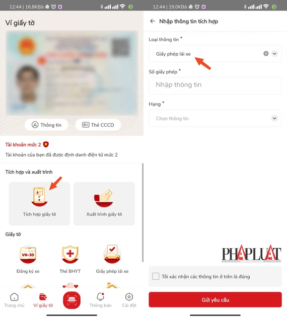 Cách tích hợp GPLX vào ứng dụng VNeID. Ảnh: MINH HOÀNG Cách tích hợp GPLX vào ứng dụng VNeID. Ảnh: MINH HOÀNG