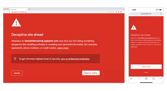 Google tự động cảnh báo các trang web lừa đảo. Ảnh: Google Google tự động cảnh báo các trang web lừa đảo. Ảnh: Google