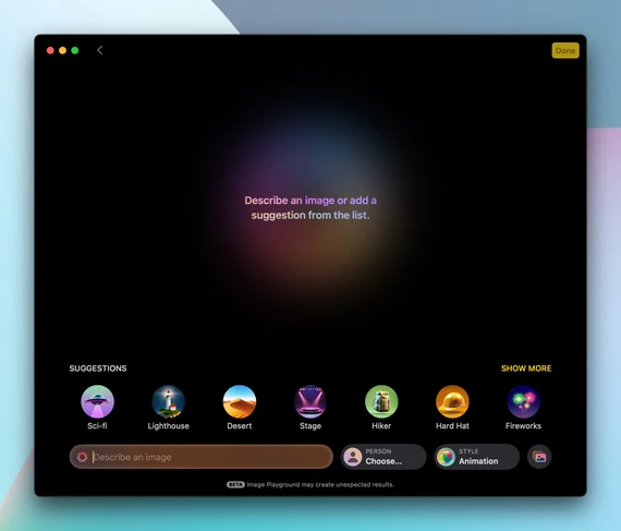 Image Playground trên máy Mac. Ảnh: TIỂU MINH Image Playground trên máy Mac. Ảnh: TIỂU MINH