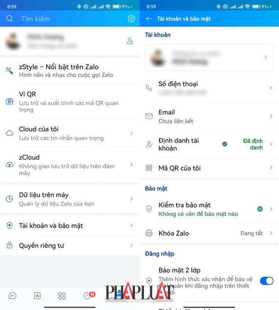 Xác thực tài khoản trên Zalo. Ảnh: MINH HOÀNG Xác thực tài khoản trên Zalo. Ảnh: MINH HOÀNG