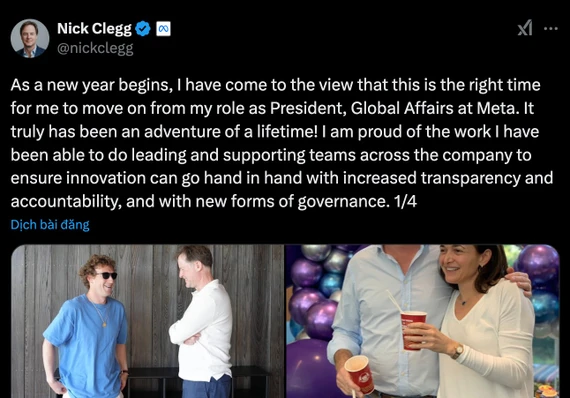 Nick Clegg từ chức giám đốc ở Meta từ đầu năm 2025. Nick Clegg từ chức giám đốc ở Meta từ đầu năm 2025.