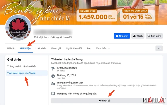 Một fanpage Facebook giả mạo homestay để lừa người dùng tiền cọc. Ảnh: TIỂU MINH Một fanpage Facebook giả mạo homestay để lừa người dùng tiền cọc. Ảnh: TIỂU MINH