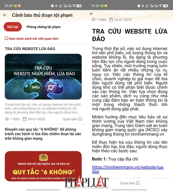 Cách cập nhật thông tin lừa đảo mới nhất trên ứng dụng VNeID. Ảnh: MINH HOÀNG Cách cập nhật thông tin lừa đảo mới nhất trên ứng dụng VNeID. Ảnh: MINH HOÀNG