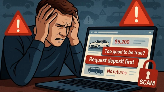 Có những nguyên tắc bạn cần nhớ khi mua xe trực tuyến để tránh bị lừa đảo. Ảnh: AI