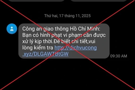 Tin nhắn thông báo phạt nguội giả mạo. Ảnh: Công an cung cấp