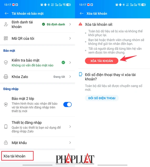 Xóa tài khoản Zalo trên điện thoại. Ảnh: MINH HOÀNG
