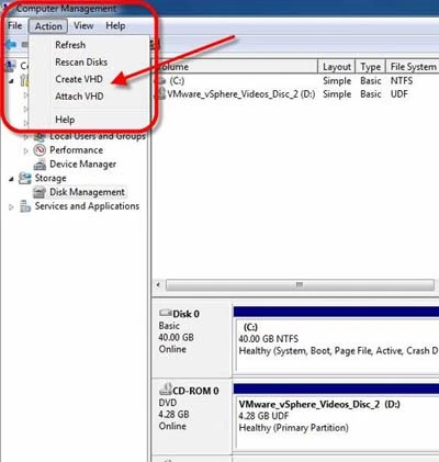 Tạo, cài đặt và đính kèm file VHD ảnh 1 Tạo, cài đặt và đính kèm file VHD ảnh 1