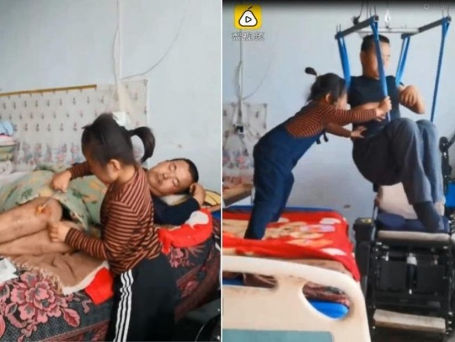 Câu chuyện cảm động về cô bé 6 tuổi chăm cha tật nguyền