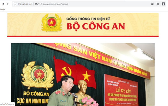 Giả mạo Cổng thông tin điện tử Bộ Công an phát tán mã độc