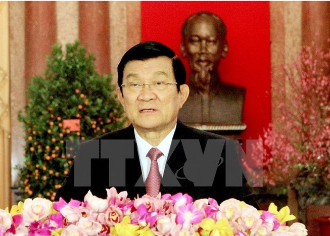 Chủ tịch nước Trương Tấn Sang chúc Tết Ất Mùi năm 2015
