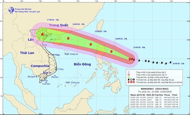 Siêu bão Mangkhut sẽ gây mưa to ở Bắc bộ và Bắc Trung bộ