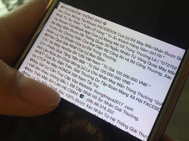 Mất 100 triệu vì sập bẫy trúng thưởng trên Facebook