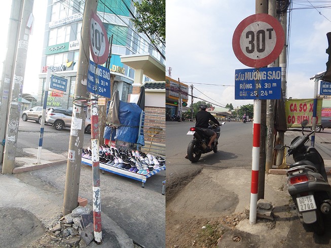 Đã khắc phục biển báo ở cầu Mương Sao