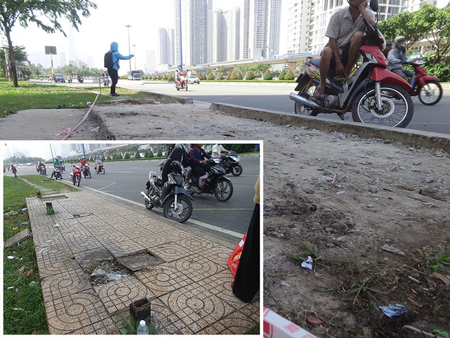 Đập bỏ vật nhọn nguy hiểm trên xa lộ Hà Nội