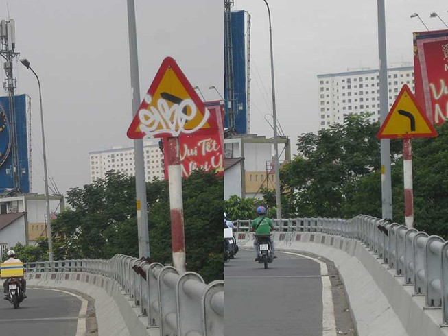 Đã thay biển báo bị bôi bẩn
